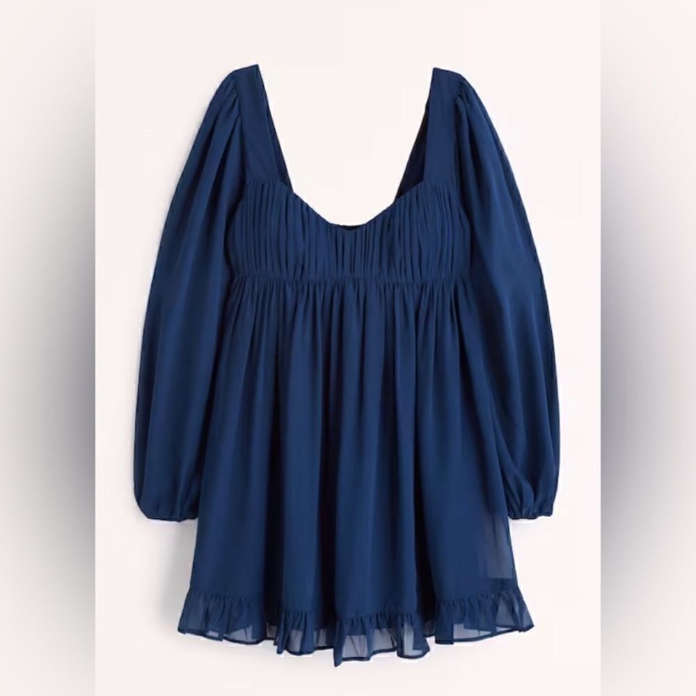 NWT Abercrombie Long-Sleeve Ruched Babydoll Mini Dress Size MT